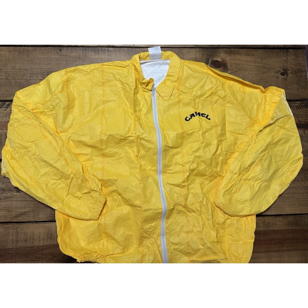 Vintage Joe Camel Jacket Adult XL Yellow Tyvek Zip Up Windbreaker Unopened W/Box